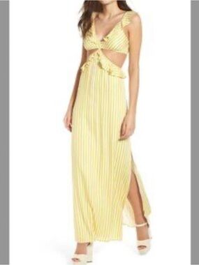 4Si3nna Yellow White Striped Cutout Maxi Dress Women’s Medium